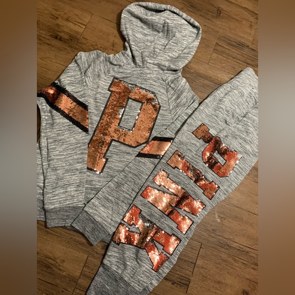 PINK VS BLING HOODIE/ JOGGERS OUTFIT SET L - Picture 3 of 10